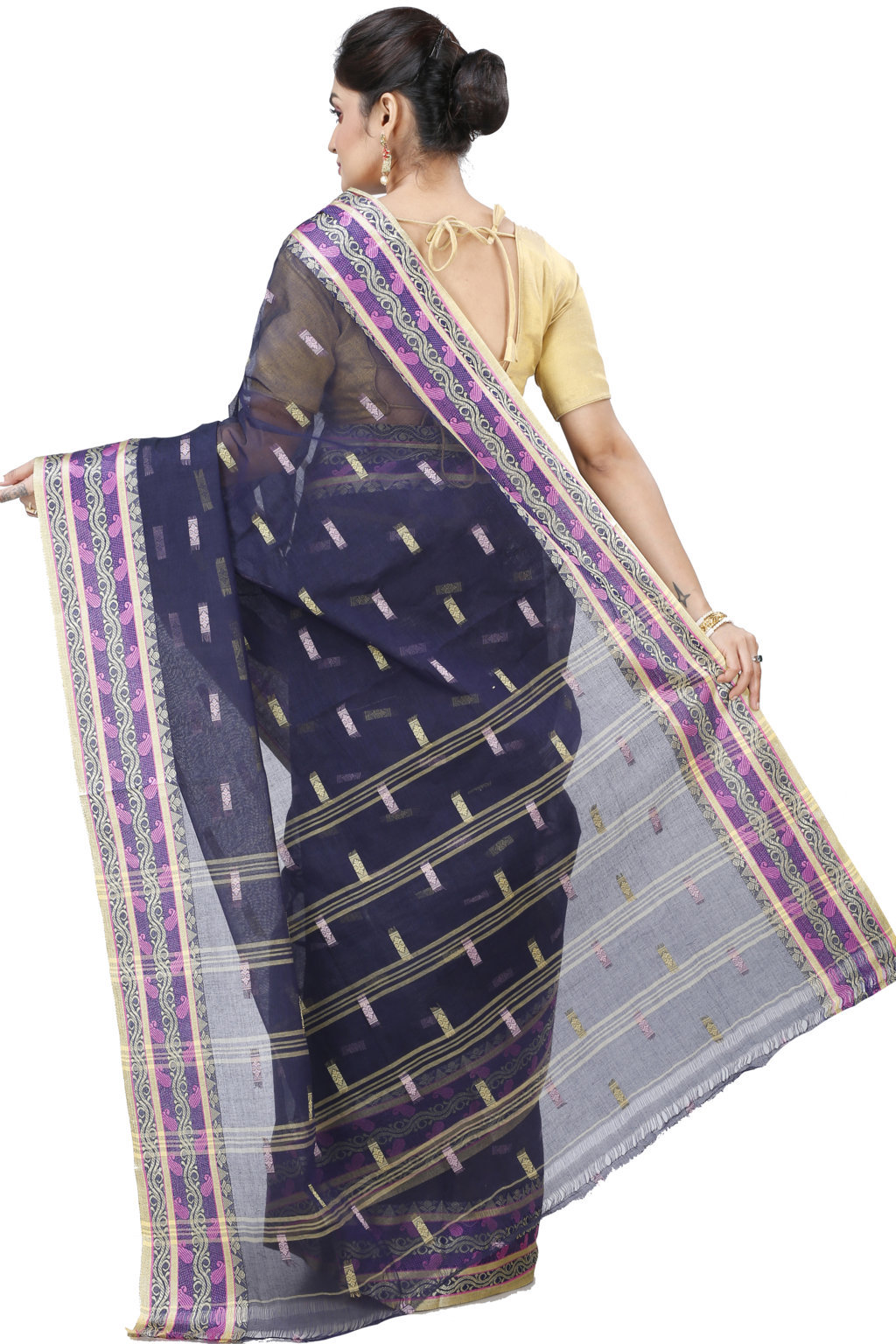 Night Blue Pure Cotton Gayatri Tant Saree (945)
